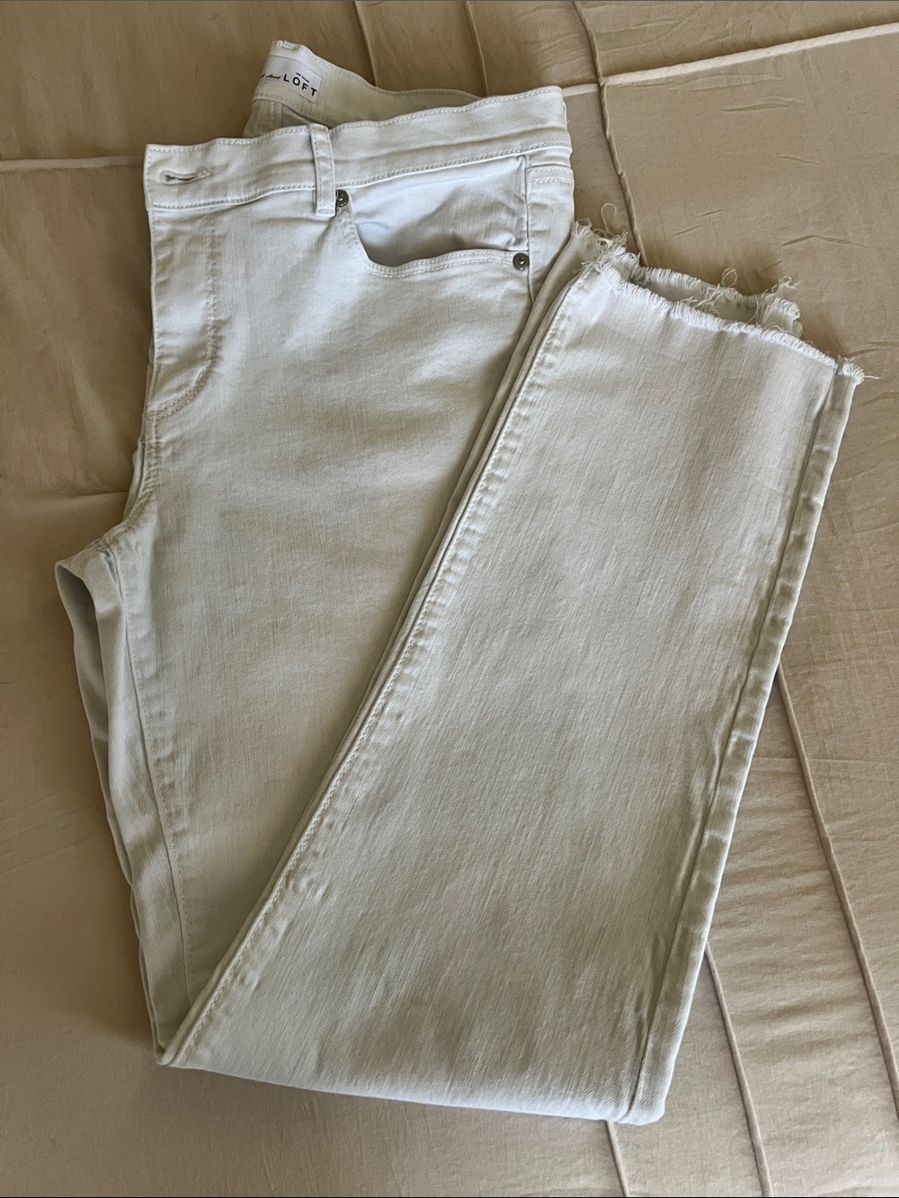 LOFT White Straight-Leg Jeans with Frayed Hem